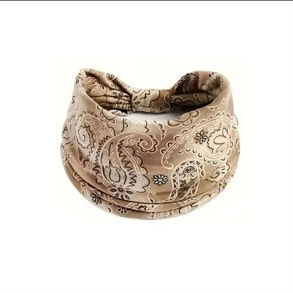Boho Paisley Tan/Beige Wide Headband. New! - Picture 2 of 2